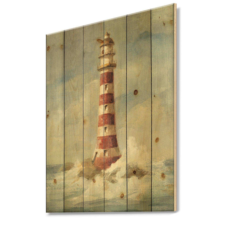 Ocean Lighthouse - Nautical &amp; Coastal Print on Natural Pine Wood - 15x20