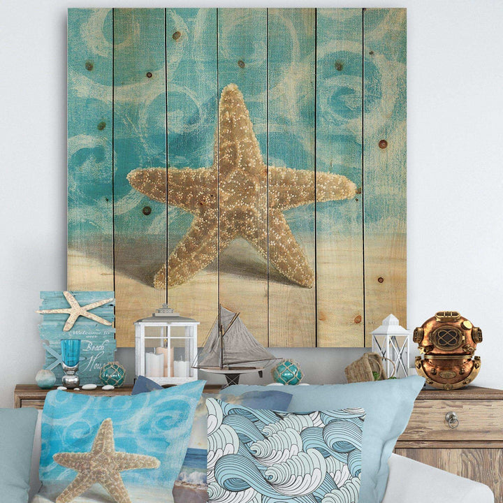 Composition from the Sea II - Nautical &amp; Coastal Print on Natural Pine Wood - 16x16