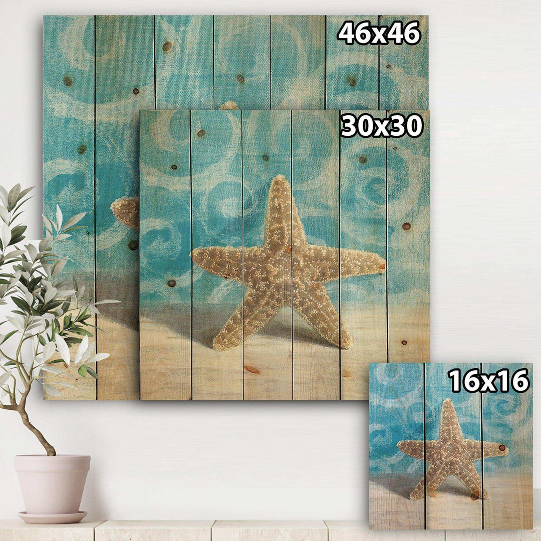 Composition from the Sea II - Nautical &amp; Coastal Print on Natural Pine Wood - 16x16