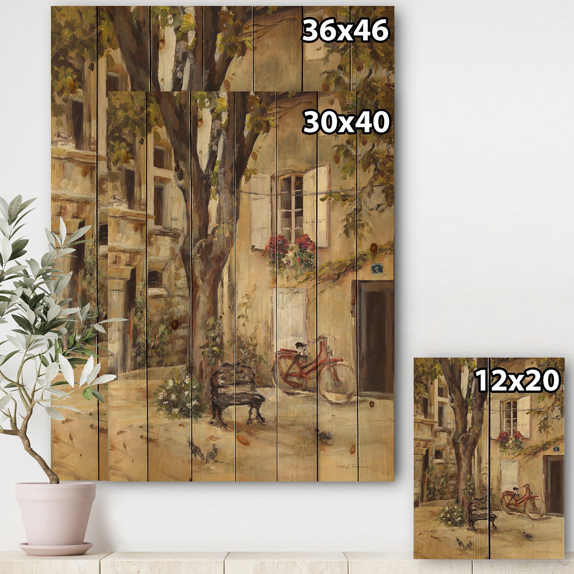 Provence French Village I - French Country Print on Natural Pine Wood - 15x20