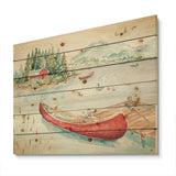 Lake House Canoes II - Lake House Print on Natural Pine Wood - 20x15