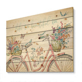 Spring Bike Bouquet - French Country Print on Natural Pine Wood - 20x15