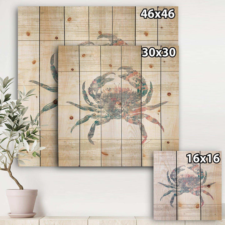 Pink Crab Ocean Life - Nautical &amp; Coastal Print on Natural Pine Wood - 16x16