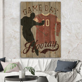football Game Day IV - Vintage Sport Print on Natural Pine Wood - 15x20