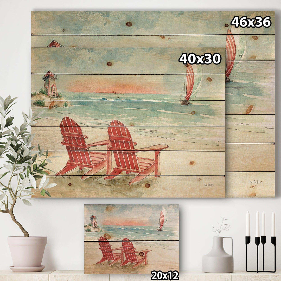 Coastal Chair Relax  Beach II - Nautical &amp; Coastal Print on Natural Pine Wood - 20x15