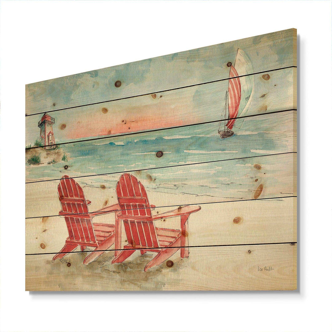 Coastal Chair Relax  Beach II - Nautical &amp; Coastal Print on Natural Pine Wood - 20x15