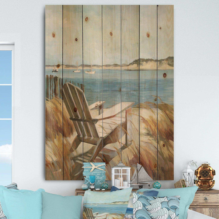 Coastal Chair Relax  Beach - Nautical &amp; Coastal Print on Natural Pine Wood - 15x20