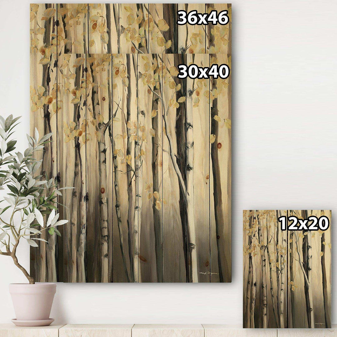 Golden Birch Forest IV - Cabin &amp; Lodge Print on Natural Pine Wood - 15x20