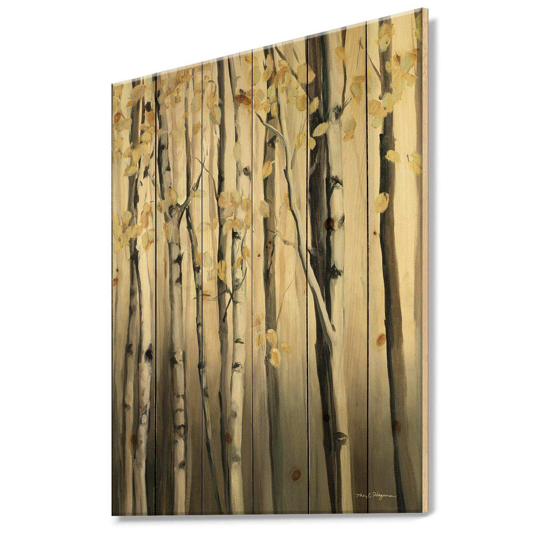 Golden Birch Forest IV - Cabin &amp; Lodge Print on Natural Pine Wood - 15x20