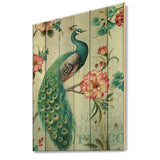 Handpainted Peacock  - Floral and botanical Print on Natural Pine Wood - 15x20