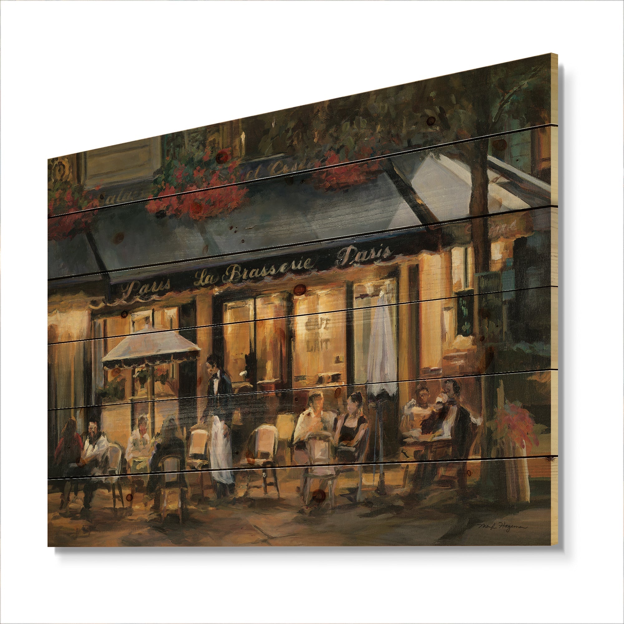 La Brasserie of Champs-Élysées Paris - French Country Print on Natural Pine Wood - 20x15