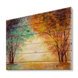 Alley Through The Park In Autumn Sunset - Traditional Print on Natural Pine Wood