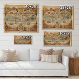 Ancient Map of The World VIII - Vintage Print on Natural Pine Wood