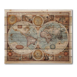 Ancient Map of The World VIII - Vintage Print on Natural Pine Wood