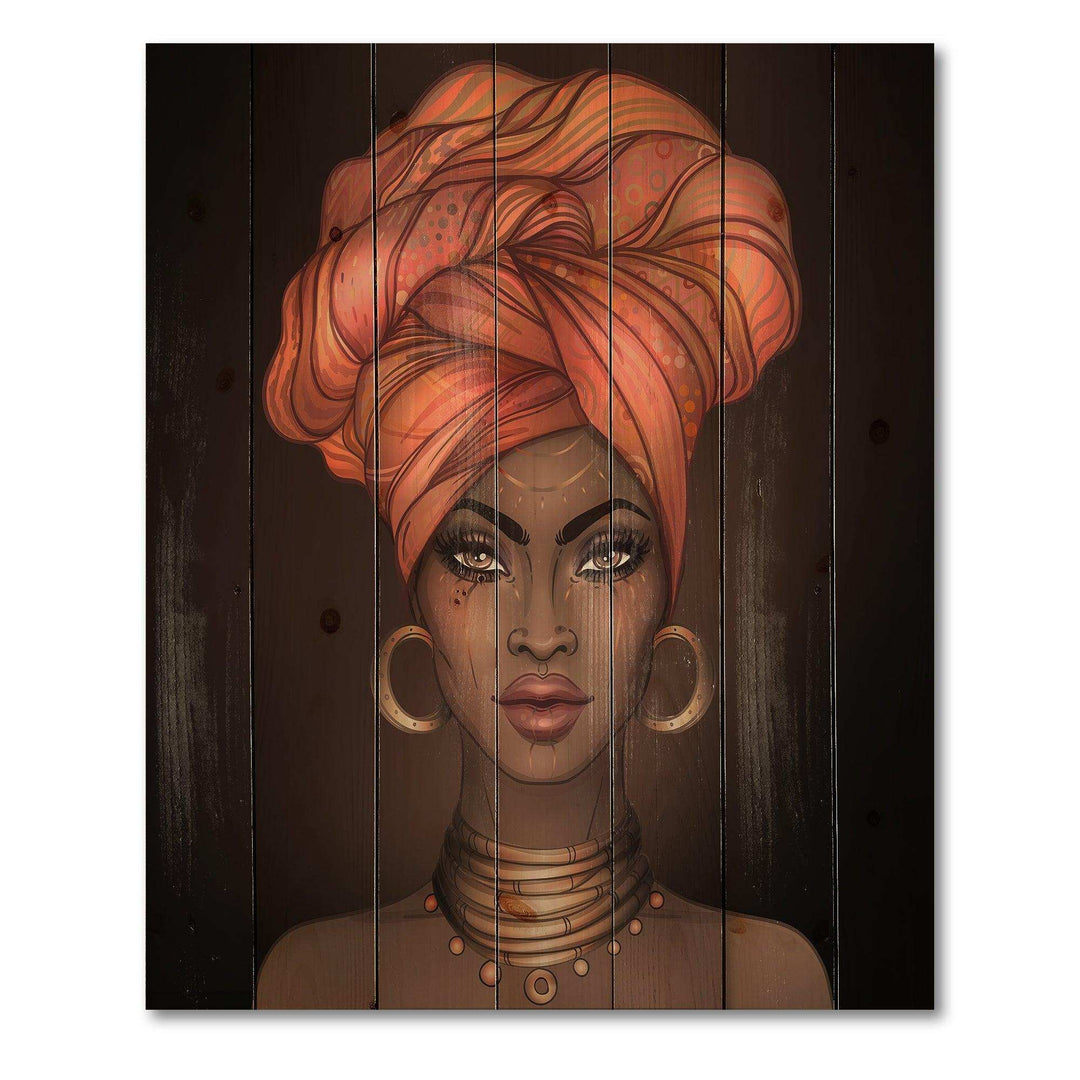 African American Woman with Turban V - Modern Print on Natural Pine Wood