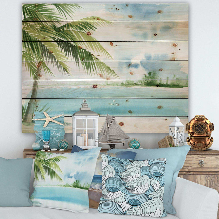 Palm Beach Resort At Dawn I - Nautical &amp; Coastal Print on Natural Pine Wood
