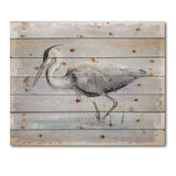 Grey Heron Bird - Farmhouse Print on Natural Pine Wood