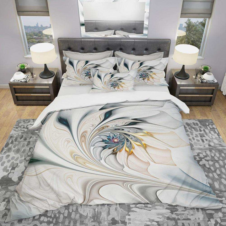 White Stained Floral Art - Modern &amp; Contemporary Duvet Cover Set