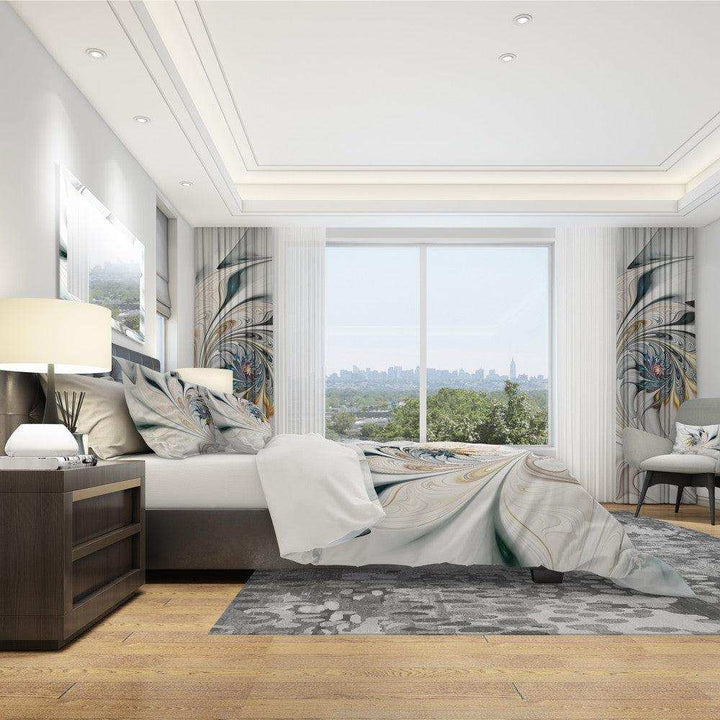White Stained Floral Art - Modern &amp; Contemporary Duvet Cover Set